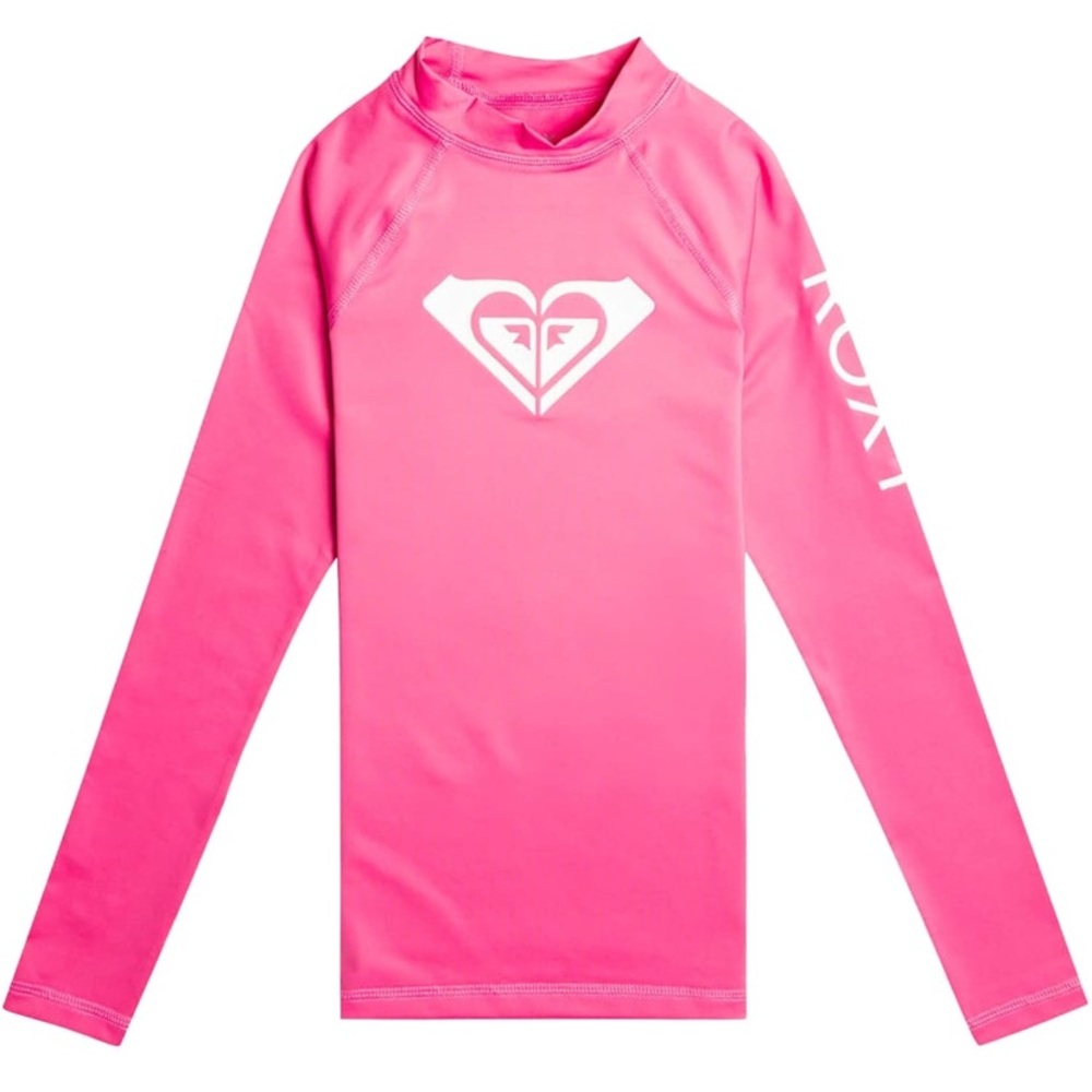 NWT Roxy Girl's Whole Hearted Long Sleeve Rashguard (Big Kids) Shocking Pink